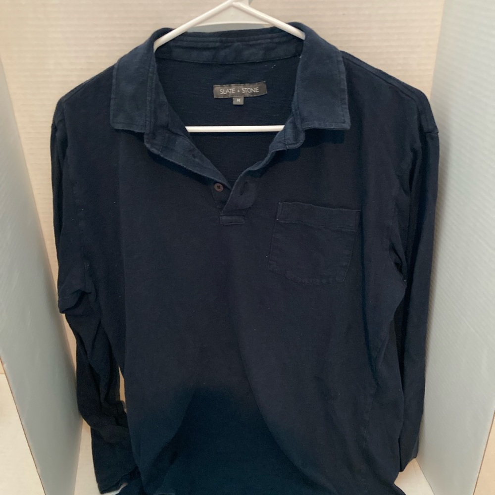 Mens slate & stone long sleeve polo m